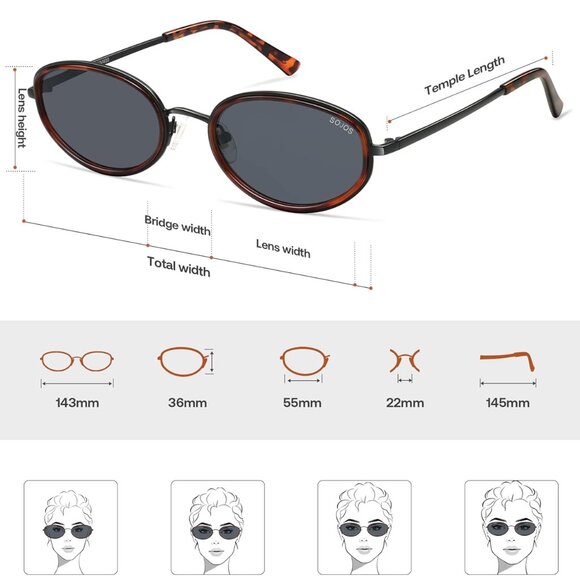 Oval Round Sunglasses Women Men Tortoise Light Grey Polarized UV400 Chic Retro - Picture 4 of 5